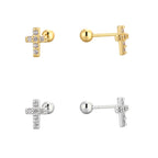 SE0217 925Silver Zircon Cross Design Stud Earrings Personality Ear Jewelry