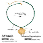 2H Stainless Steel Vacation Style Beaded Necklace Jewelry for Women, Non-Fading Collarbone Chain