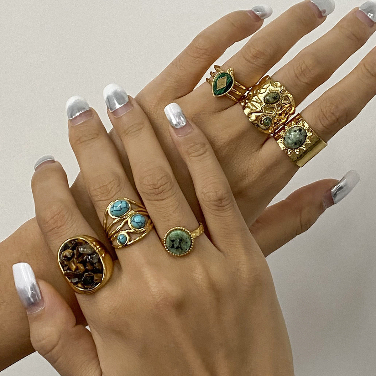 Stainless Steel Natural Stone Turquoise Ring ring