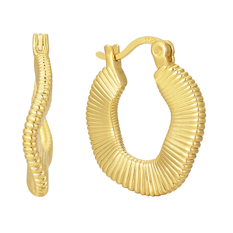 E0666 Exaggerated Minimalist Design Threaded Gender-Neutral Earrings Copper Gold-Plated Irregular Hoop Earrings