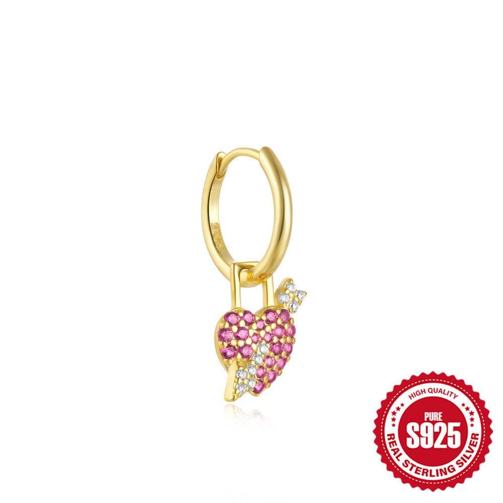 925Sterling Silver Inlaid Diamond Animal Goldfish Pendant Hoop Earrings Hot-Selling Heart Lightning Earrings for Women