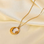 2H 18K Gold Necklace for Women French Style Natural White Mother-of-Pearl Star Moon Round Pendant Stainless Steel Necklace