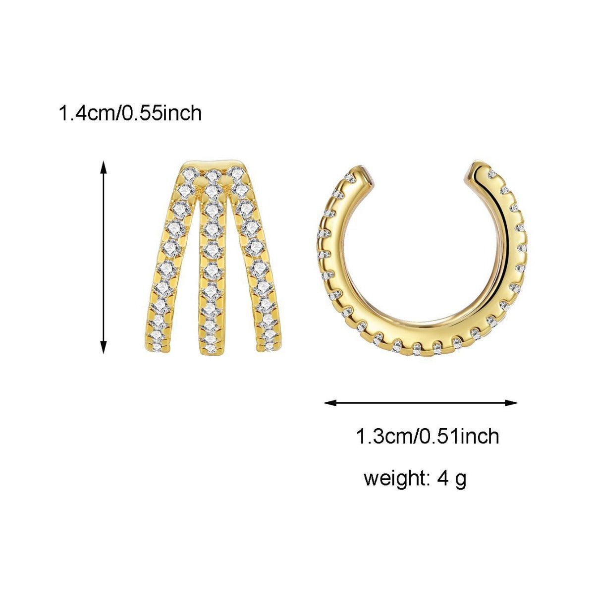 E0510 Simple Fashion Design Geometric Ear Clips for Women Copper Gold-Plated Micro-Inlaid Zircon Ear Jewelry
