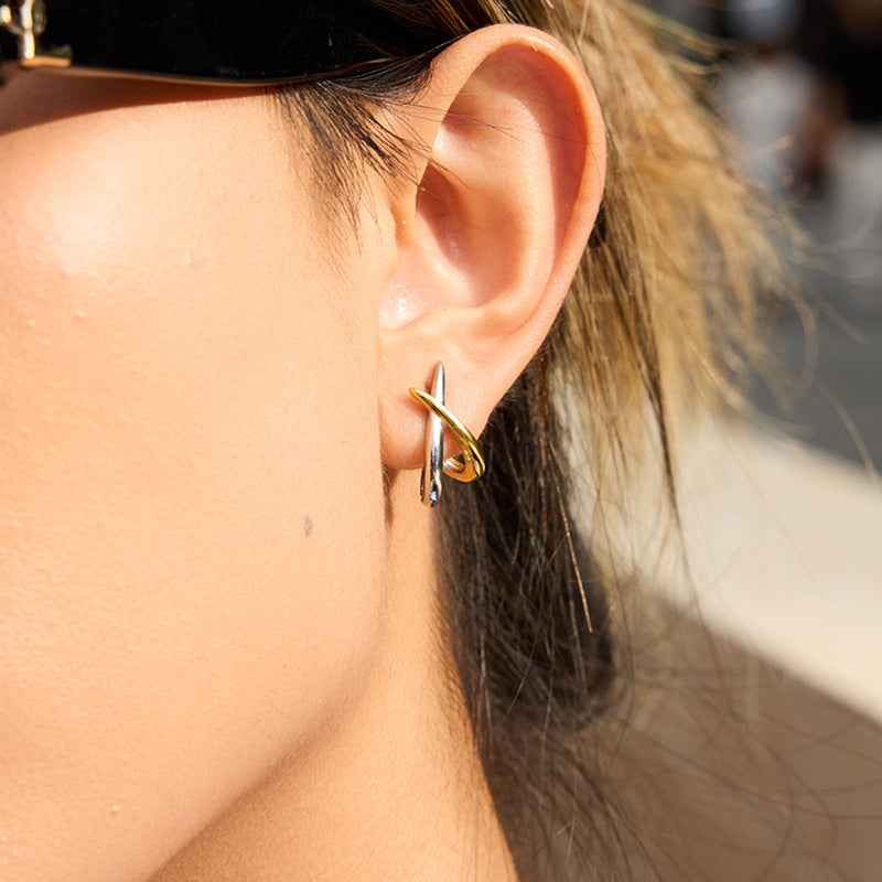 Stainless Steel Color Block Line Stud Earrings Non-Fading Ear Jewelry Ornament