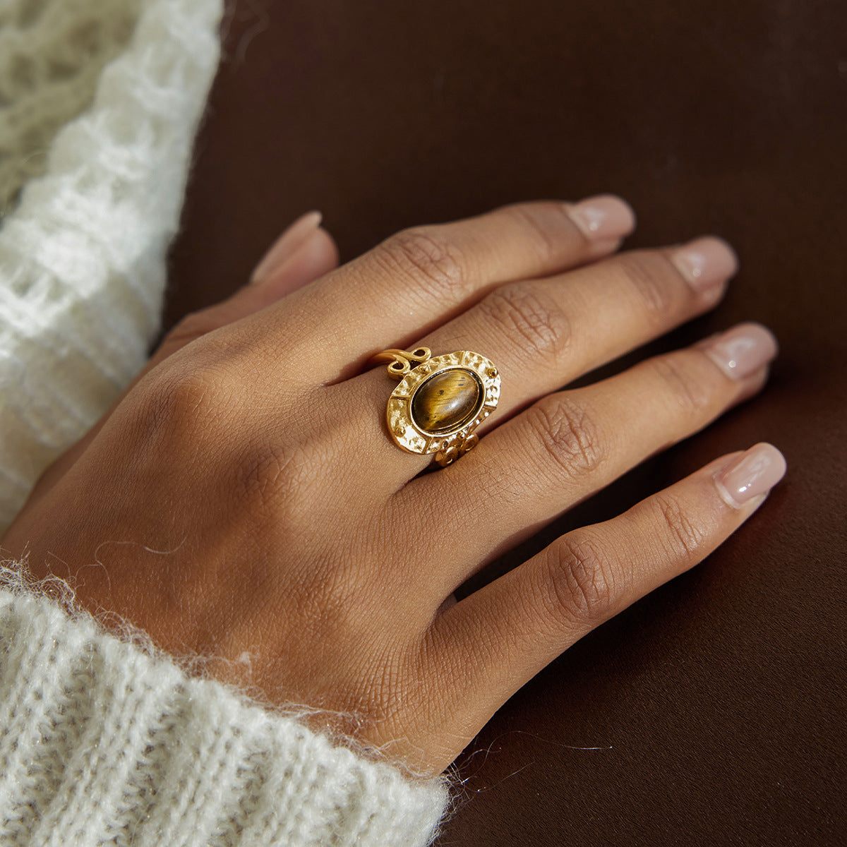 Tiger Eye Stone Earrings Ring Non-Fading Jewelry for Women