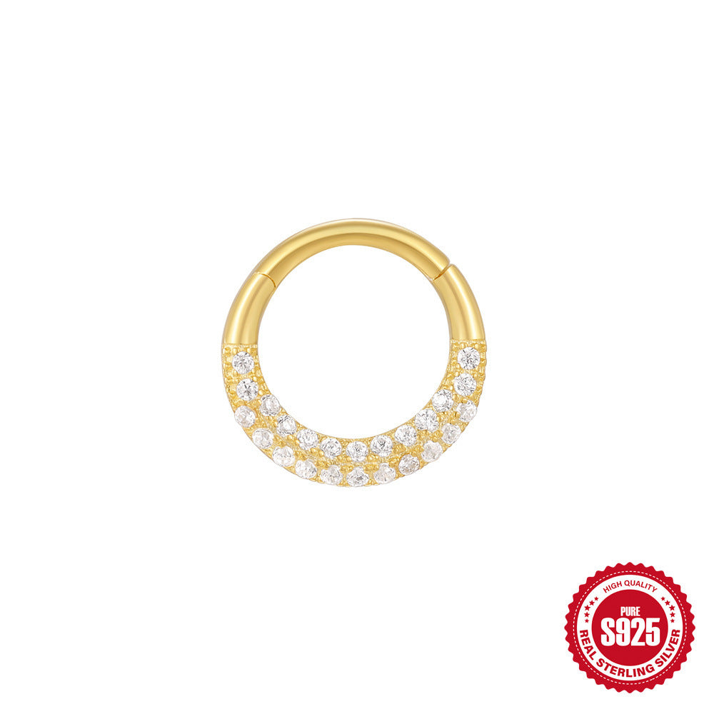 S925Sterling Silver Geometric Diamond-Studded Cartilage Piercing Matching Ear Bone Ring Hot-Selling Earrings for Women