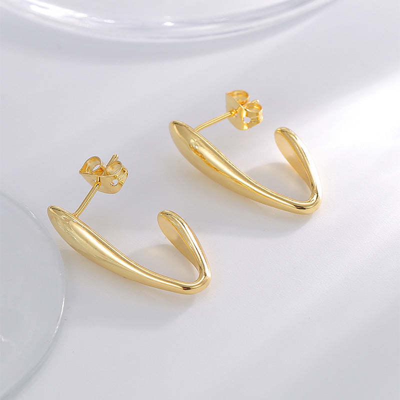 E0781 Minimalist Curved Hook Water Drop Earrings for Women Vintage Elegant gold Smooth Minimalist Style Earrings