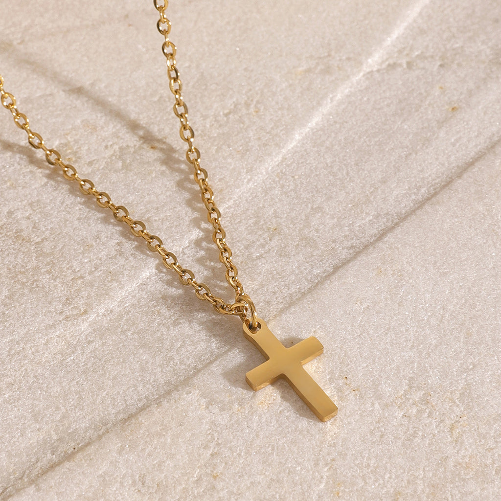 2H Stainless Steel Smooth Three-Layer Cross Pendant Necklace Layered Simple Collarbone Chain Jewelry