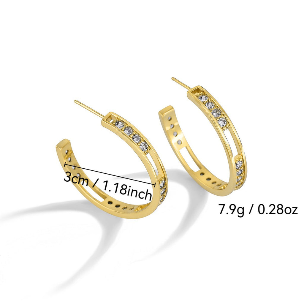 E0234 S925Silver Needle Copper Inlaid with Zirconia C Simple Large Hoop Earrings for Women Round Circle Stud Earrings