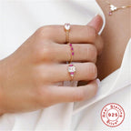S925Sterling Silver Pink Marquise Twist Pattern Ring with Diamond Inlay, Step Shape Ring, Korean Style Index Finger Ring