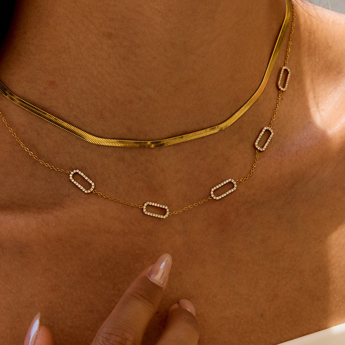 Stainless Steel Rhinestone Necklace Jewelry Non-Fading Collarbone Chain Accessories