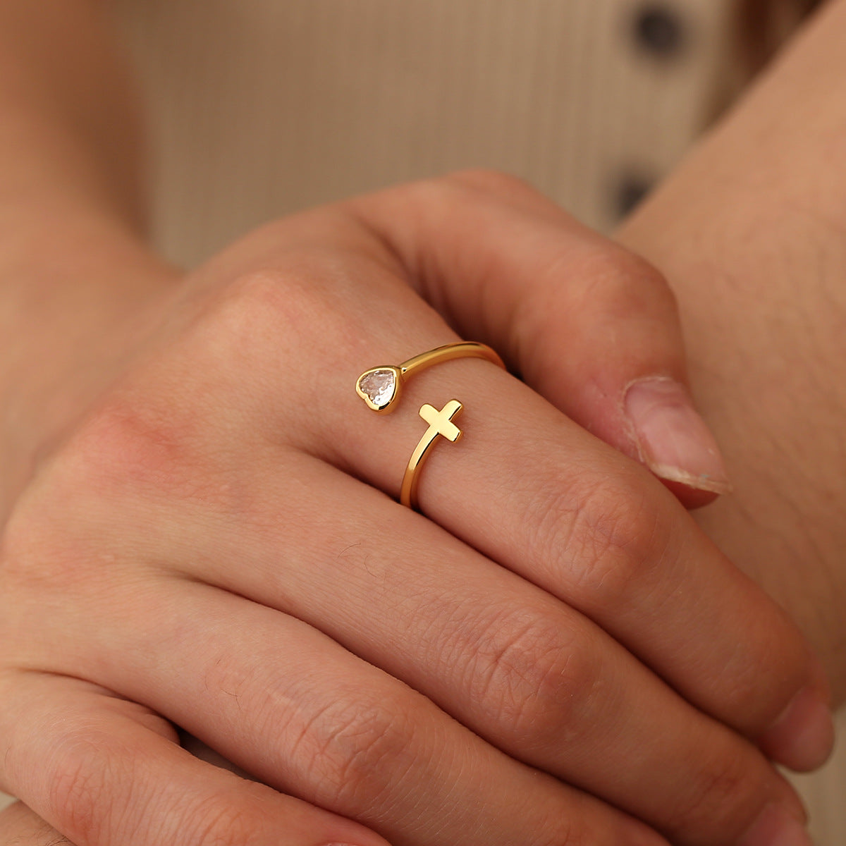 R0639 Hot-Selling Jewelry Korean Style One Arrow Through the Heart Open Copper Plated18K Adjustable Couple Rings