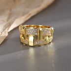 R0422 Exaggerated Design Sense Geometric Ring for Women Irregular Shape Micro Pave Zircon