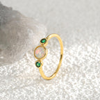 R0238 French Fashion Simple Green Zircon Joint Finger Ring for Women Iridescent Opal Ring