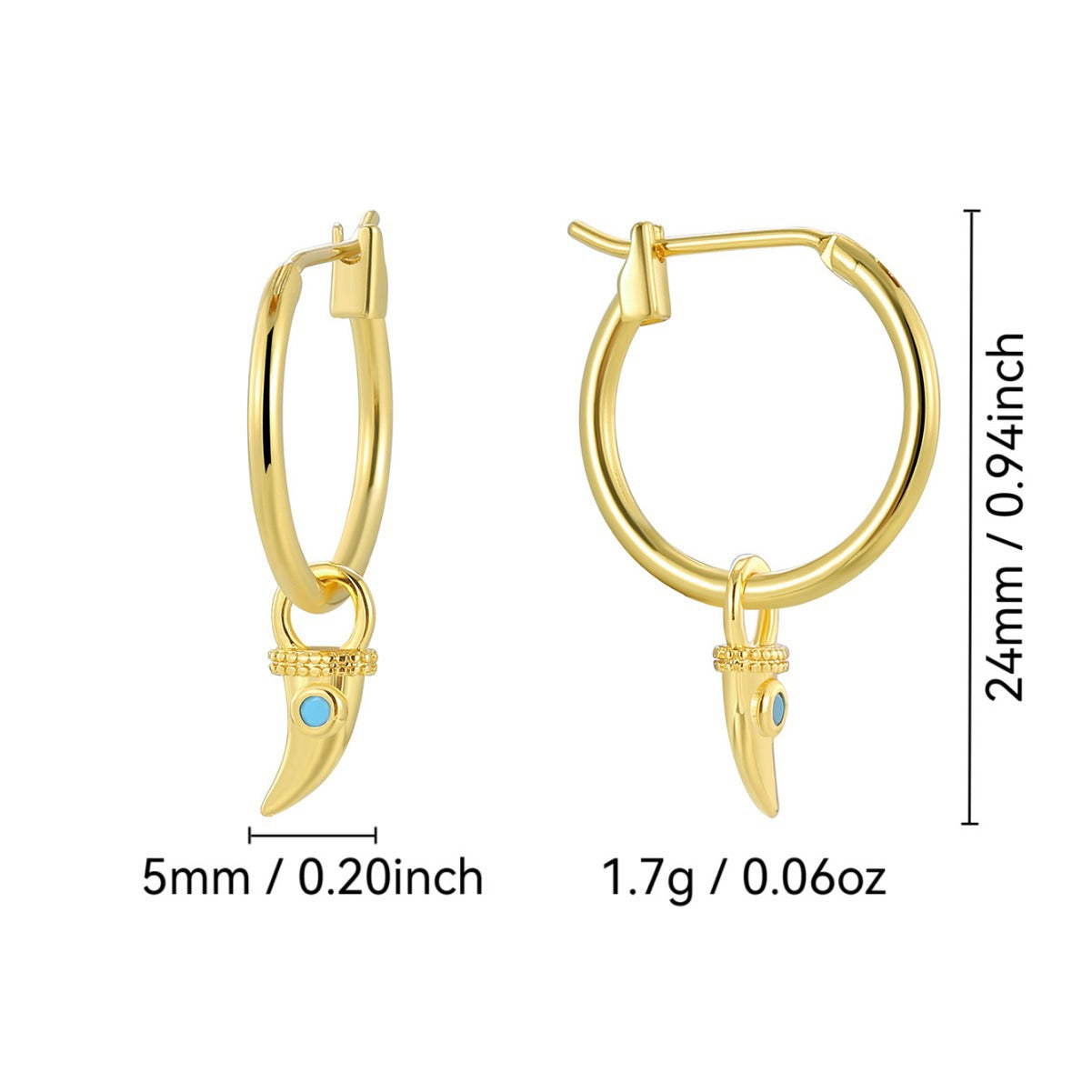 E0809 Simple Unique Design Earrings for Women Retro Fashion Gold-Plated Wolf Tooth Zircon Earrings