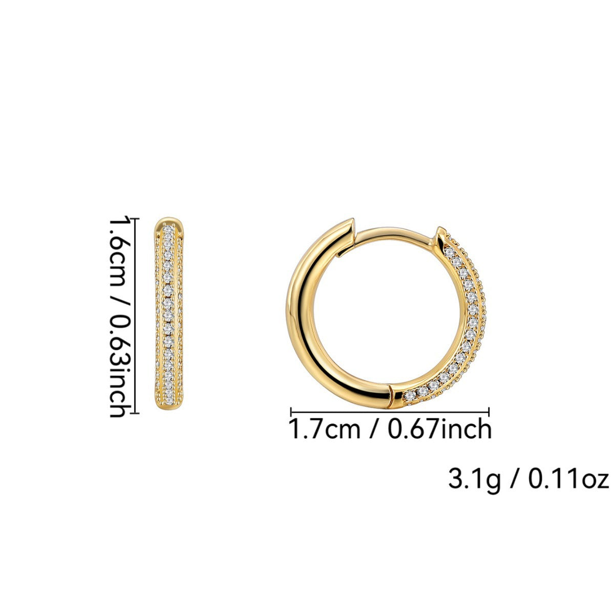 E0198 Hot Selling Circle Earrings Brass Gold-Plated Jewelry Full Diamond Zircon Texture18mm Hoop Earrings