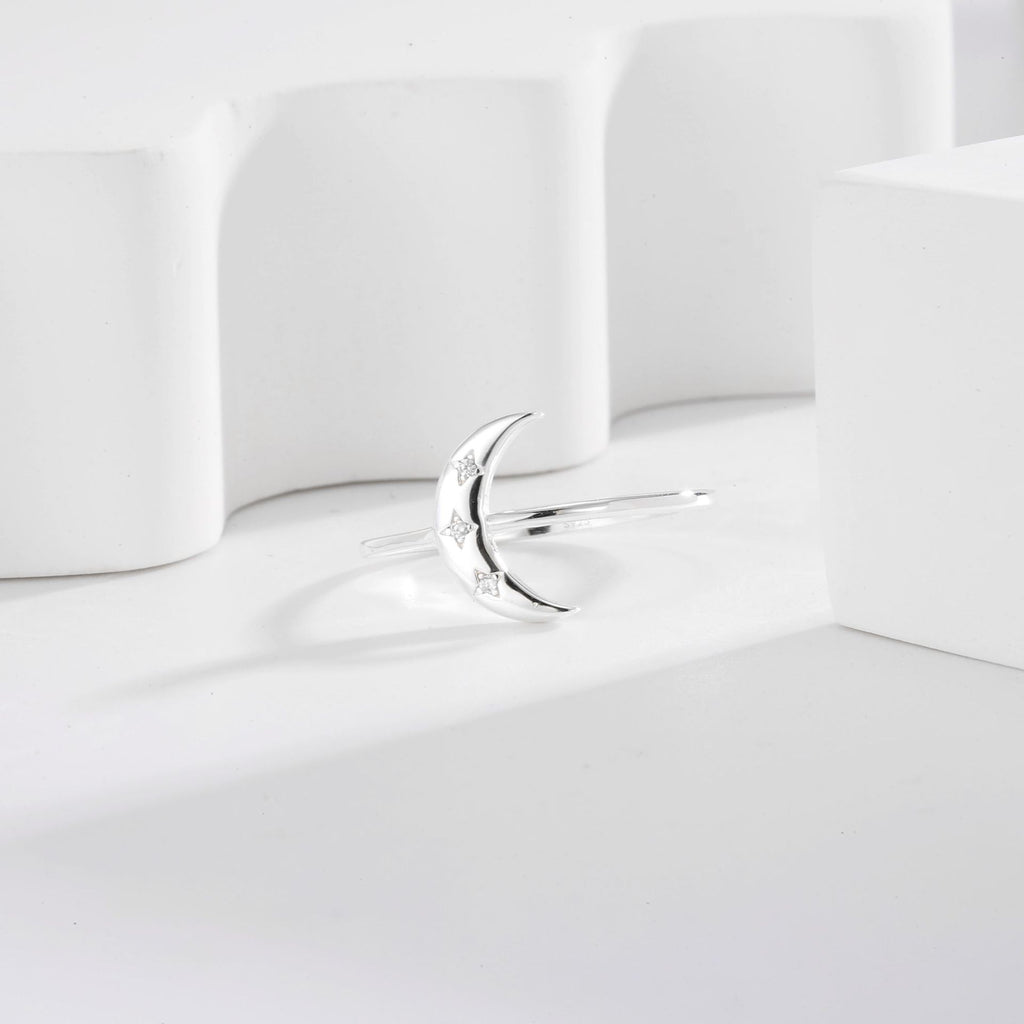 SR0047 S925Silver Moon Ring for Women, Fashionable and Unique Design