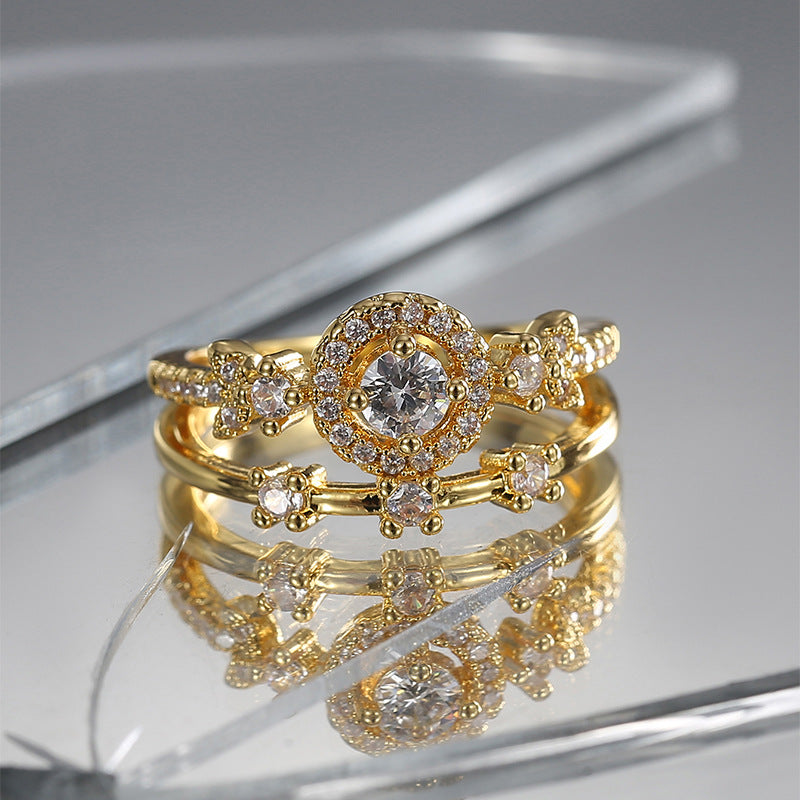 R0543 Fashion Retro Ring for Women, Brass Gold-Plated with Zircon, Elegant