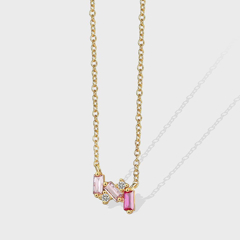 N0179 Fashion Pink Zircon Micro-inlaid White Zircon Necklace for Women Trendy Jewelry Collarbone Chain