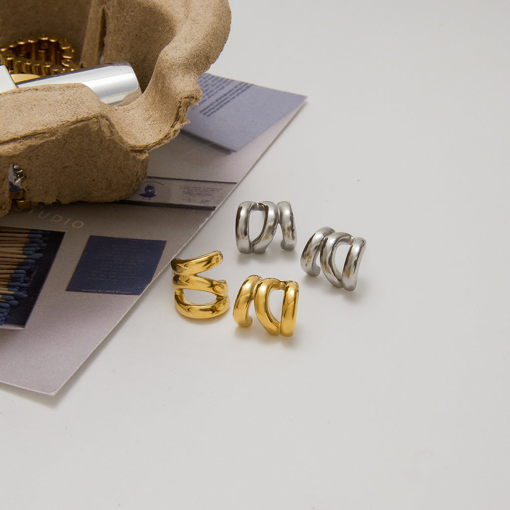 14K Gold Stainless Steel Three-Layer Hollow Earrings Jewelry for Women