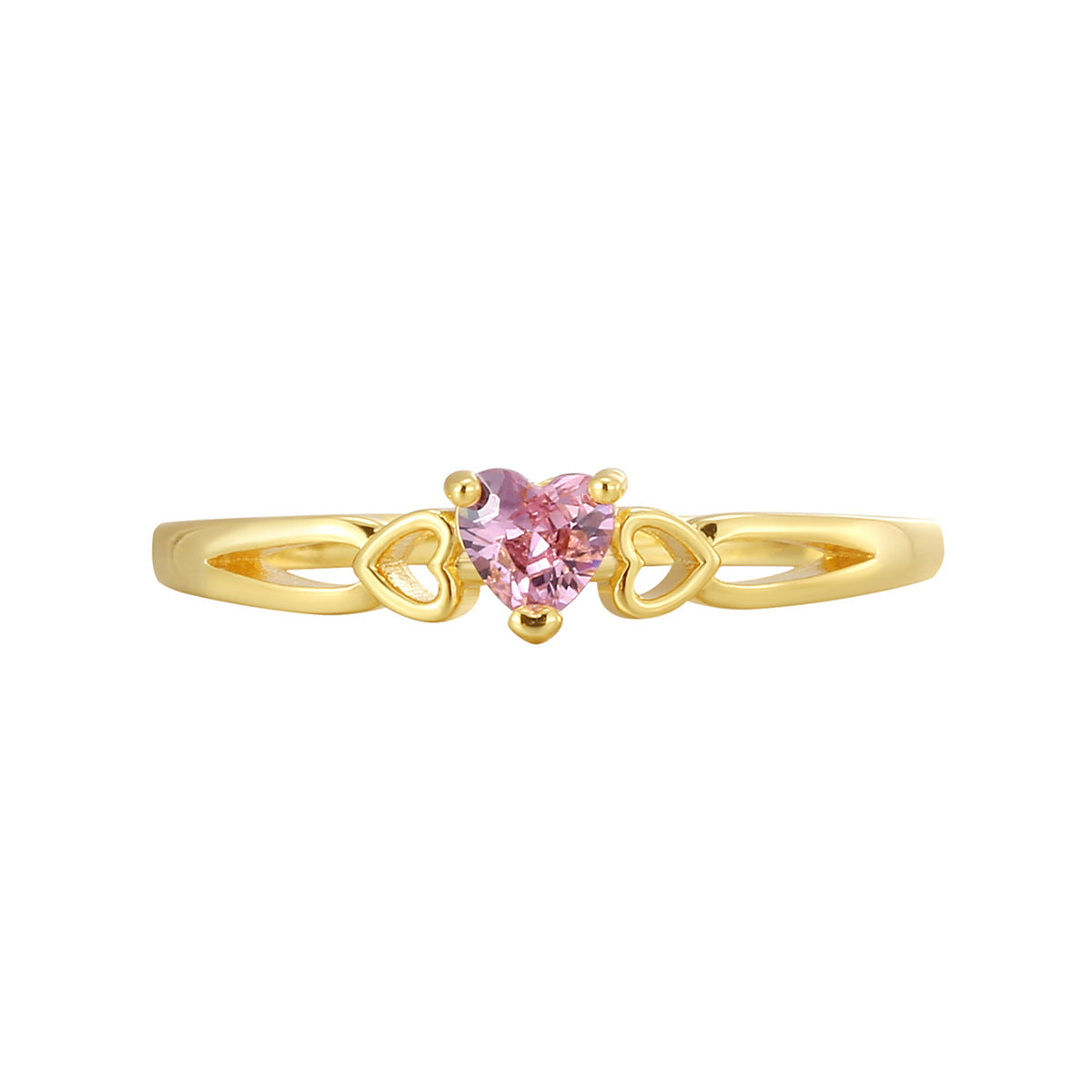 R0703 Cute Design Hollow Heart Ring for Women New Pink Heart-Shaped Zircon Tail Ring