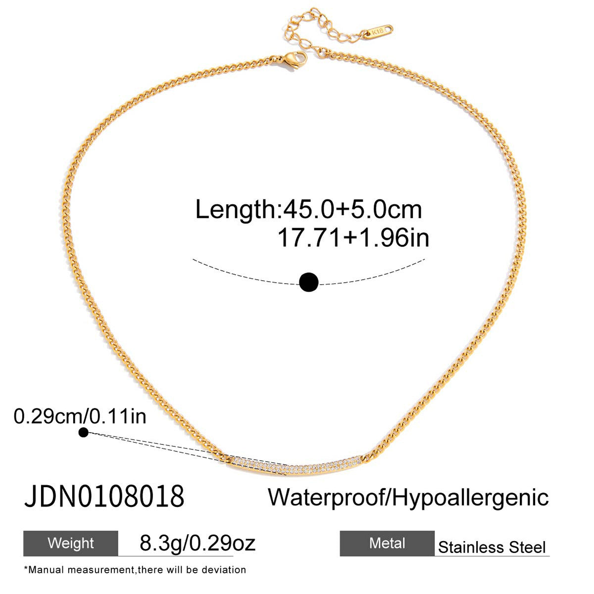 2H 18K Gold Cross Necklace Zircon Collarbone Chain Stainless Steel Jewelry for Women