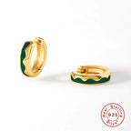 S925Sterling Silver Wave Oil Drop Imitation Enamel Hoop Earrings Hot-Selling Creative Ear Jewelry