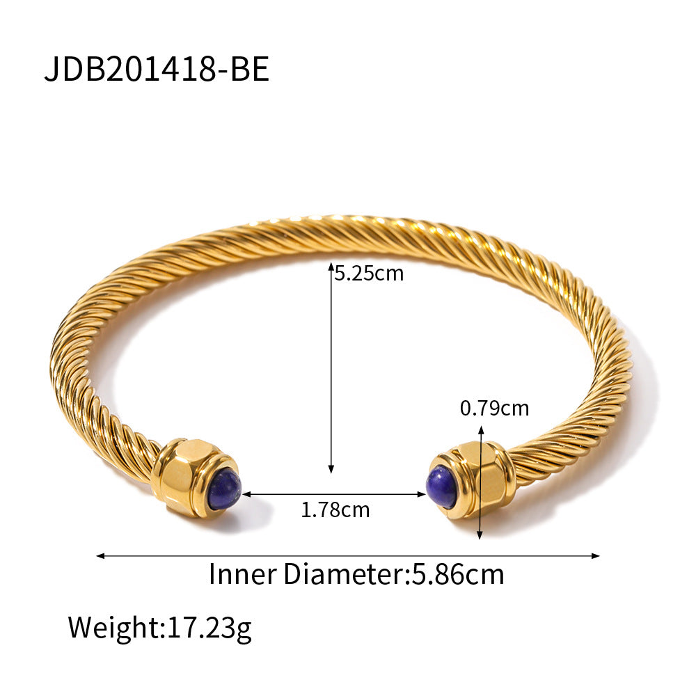 2H Natural Stone Bracelet for Women, Non-Fading Open Bangle, Stainless Steel Jewelry