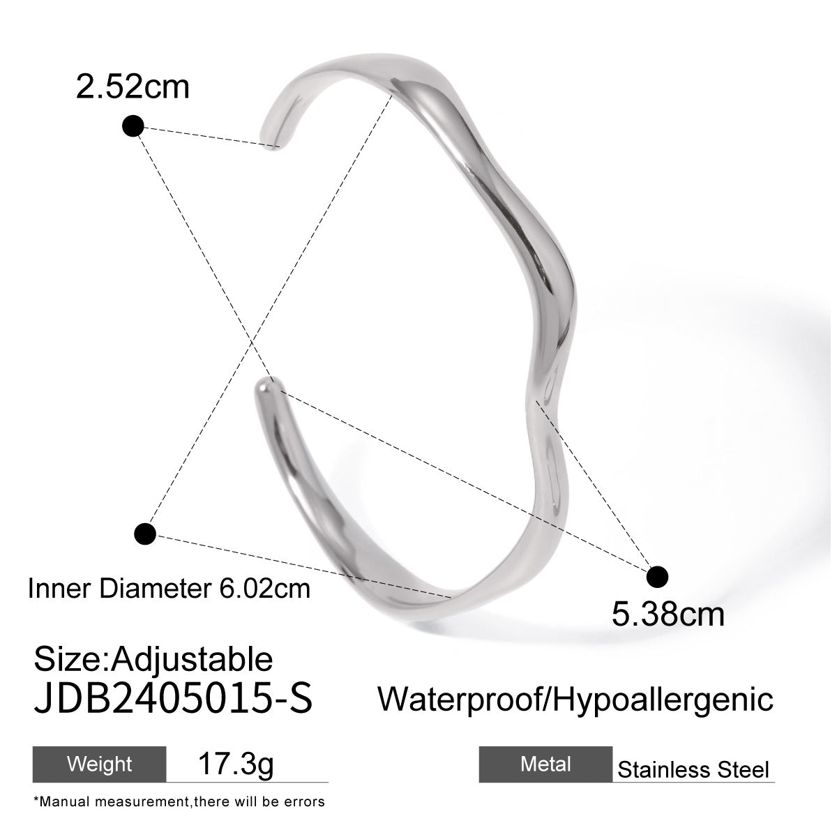 18k Gold Stainless Steel Fine Wave Open Bracelet Minimalist Fashion Bracelet for Women