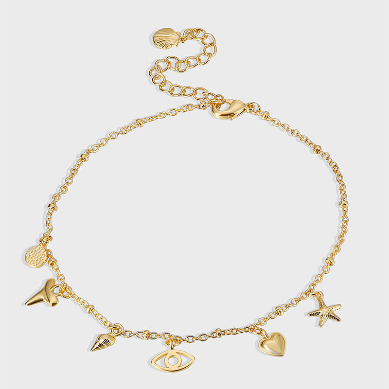 A0008 Fashion Retro Ocean Elements Heart Starfish Shell Conch Anklet Manufacturer In Stock