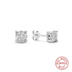 S925Sterling Silver Geometric Square Super Sparkling Diamond Stud Earrings Korean and Japanese Elegant Stud Earrings Jewelry