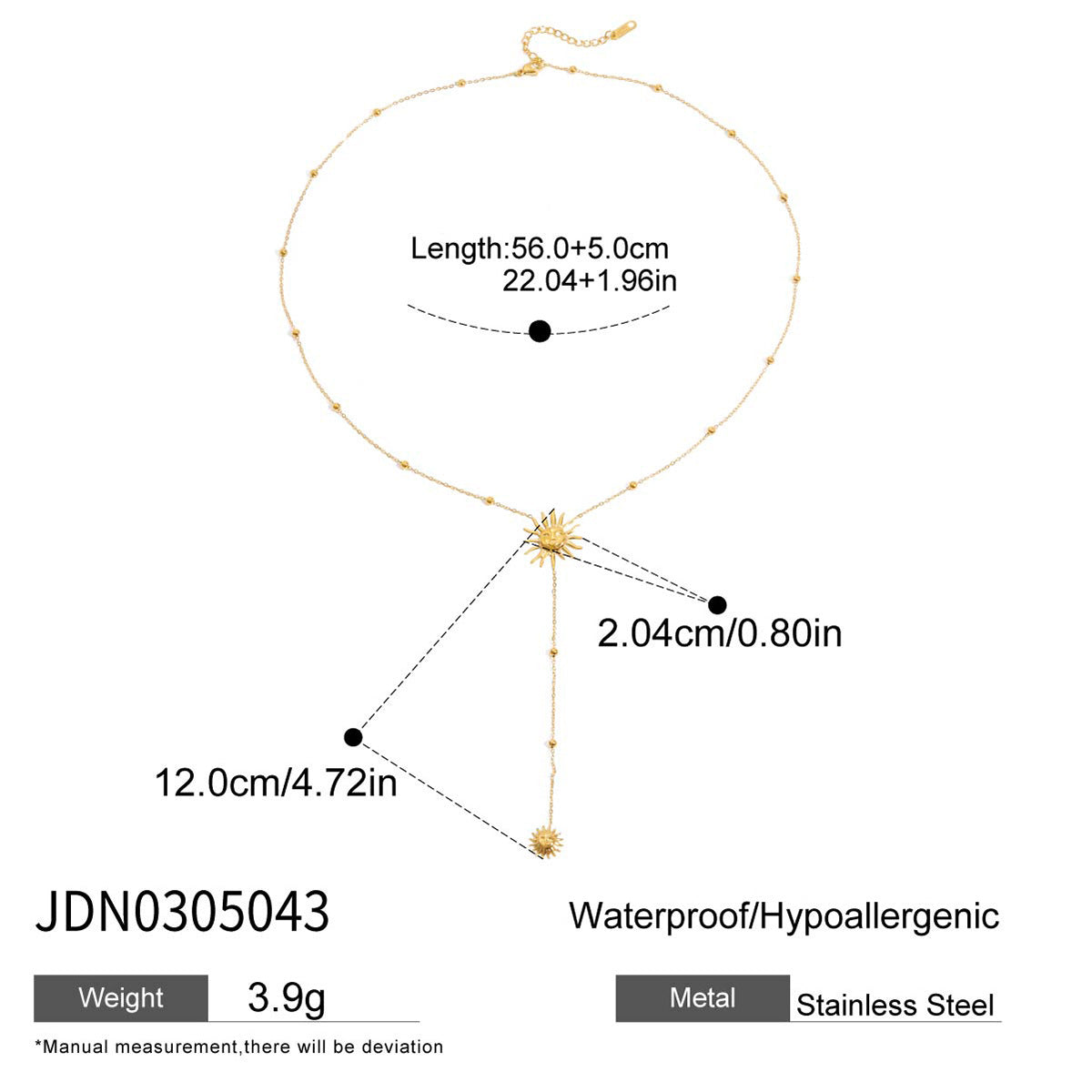 2H Sun y Word Chain Long Necklace Collarbone Chain Stainless Steel Jewelry Non-Fading