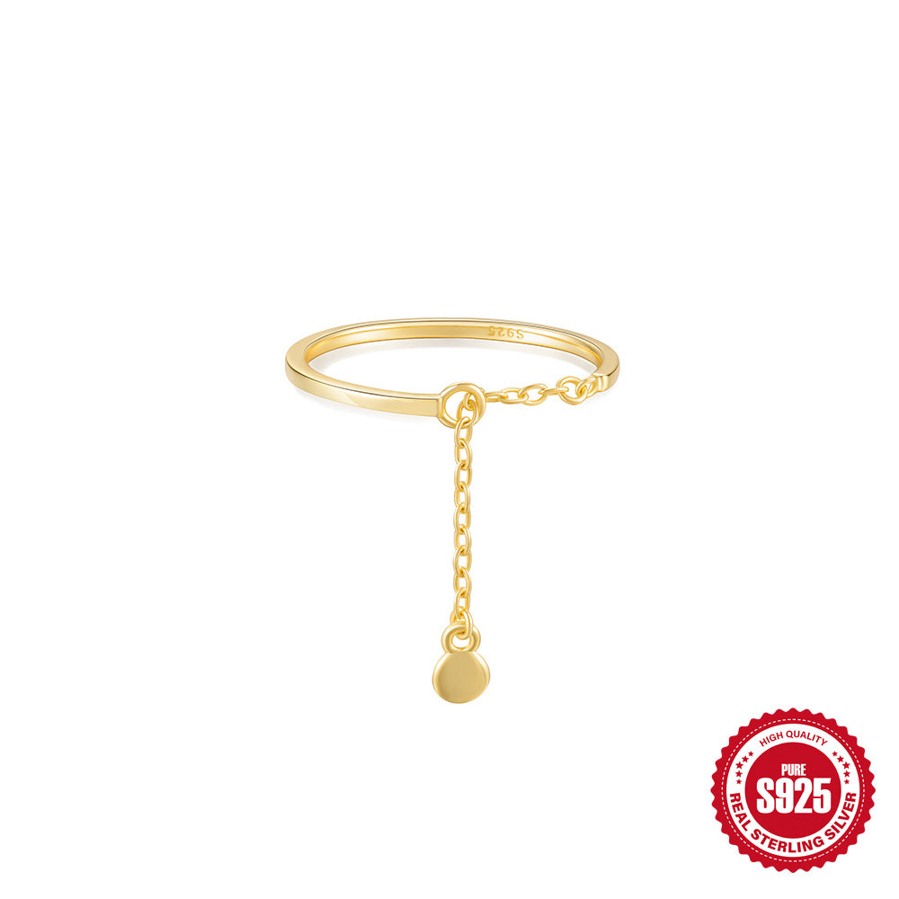 New S925Sterling Silver Heart-Shaped Tassel Inlaid Diamond Chain Adjustable Ring Hot-Selling Pearl Index Finger Ring