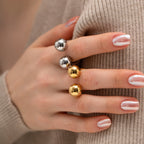 2H Non-Fading Steel Color Stainless Steel Double Large Ball Open Ring2025Fashionable and Unique Trendy Accessories