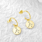 E0221 Round Disc Inlaid Diamond Star Earrings Vintage Meteor Round Pendant Earrings for Women