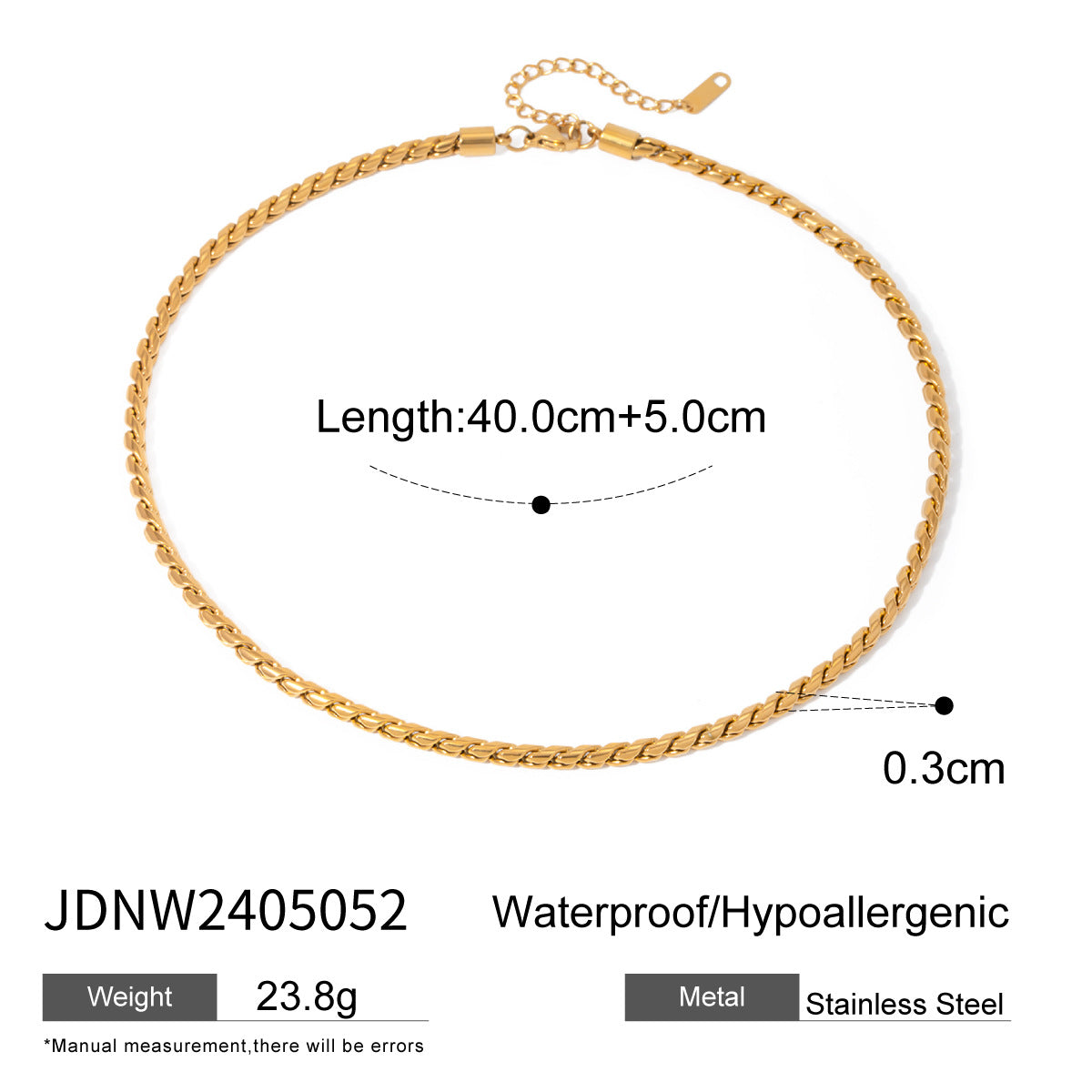 18K Gold Stainless Steel/3Mm Type A S Chain Necklace Beach Summer Fashion Simple Exquisite Bracelet