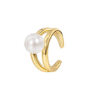 R0199Metal Open Ring Simulated Large Pearl Ring Simple