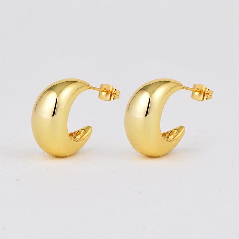 E0645 Simple Fashion Geometric Arc Earrings for Women Brass Gold-Plated Smooth Moon Shape Earrings