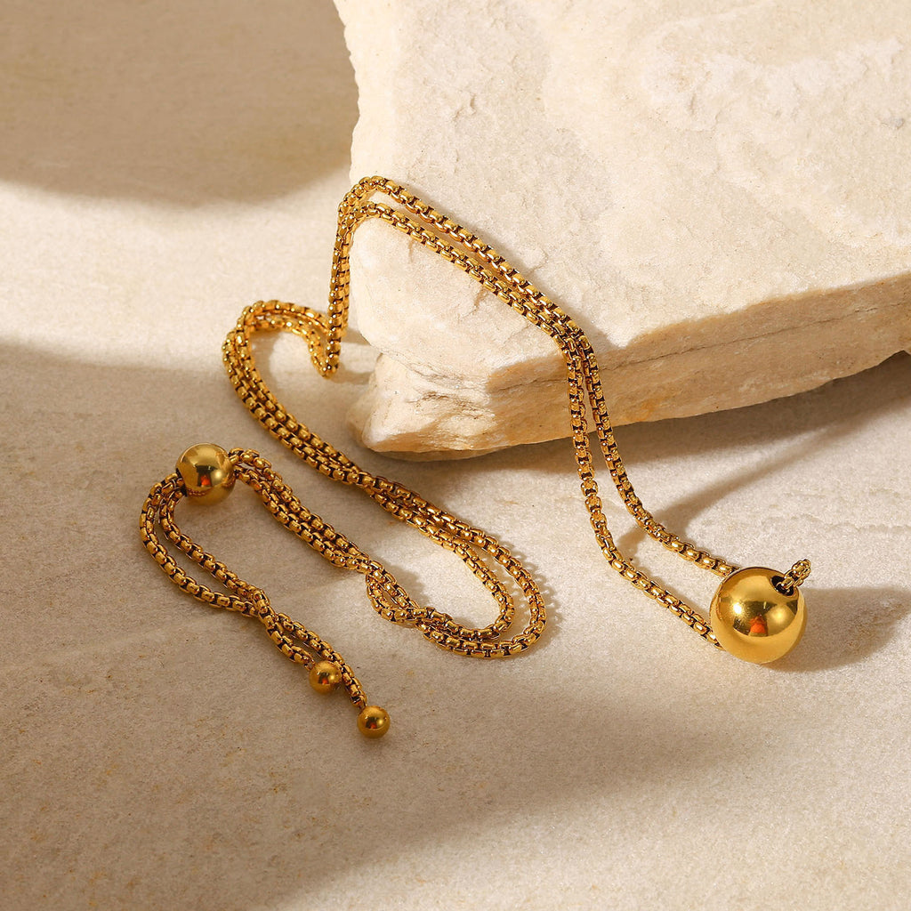 2H Minimalist Style Gold Ball Pendant Necklace Box Chain Pull-out18K Gold Stainless Steel Necklace Women's Personalized Jewelry