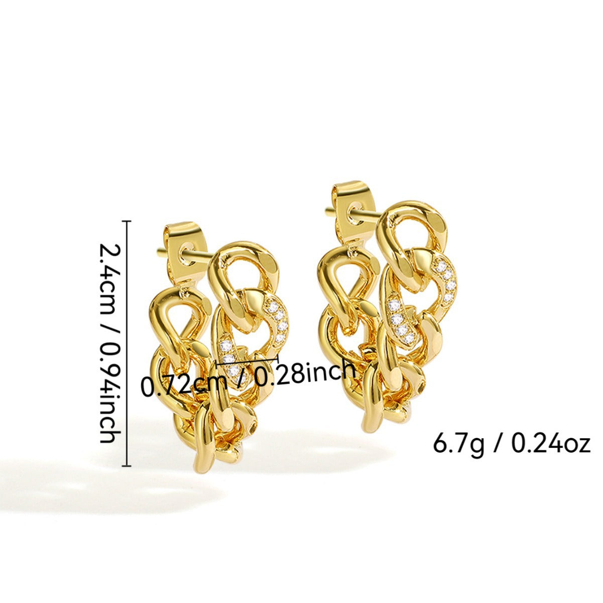 E0122 Minimalist Metal Chain Inlaid Diamond Earrings Fashion Front and Back Design Stud Earrings