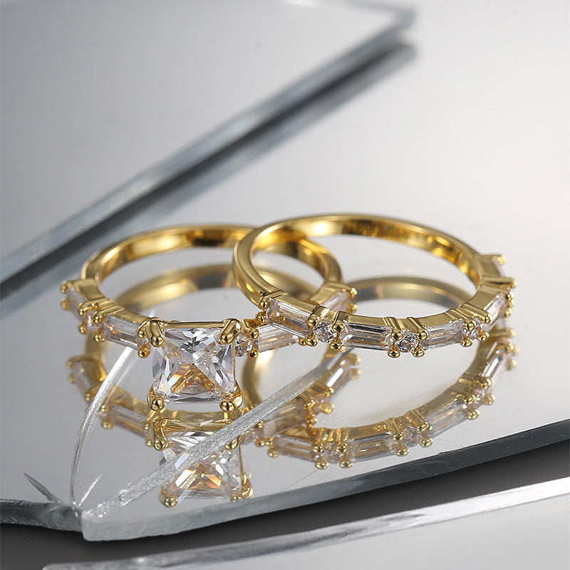 R0531 Fashion Small Zirconia Ring for Women Brass Gold-Plated Simple Set Ring