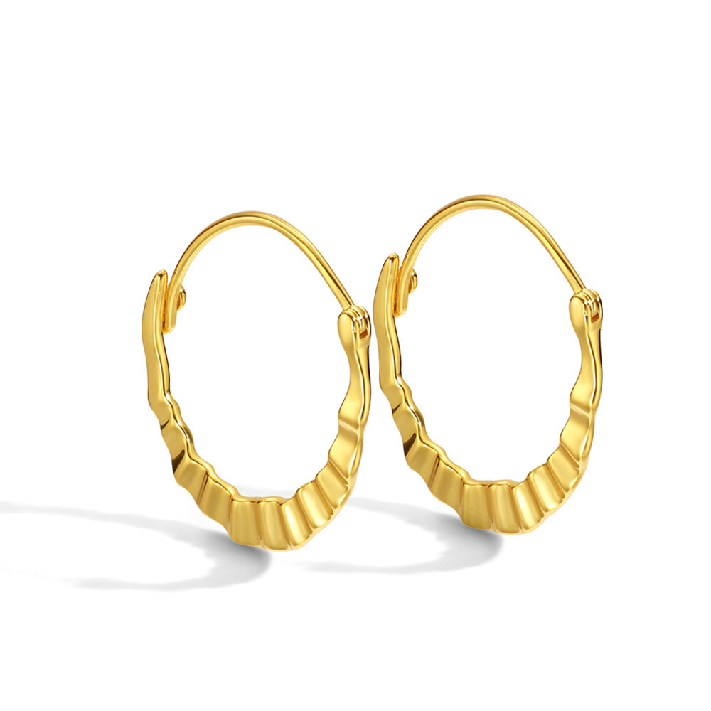 E0062 Vintage Ruched Earrings for Women Copper Gold Plated Fashion Wave Hoop Earrings Round Face Slimming Ear Jewelry