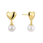 E0139 S925Silver Needle Copper Gold-Plated Smooth Heart Earrings for Women, Chanel Style Pearl Drop Earrings