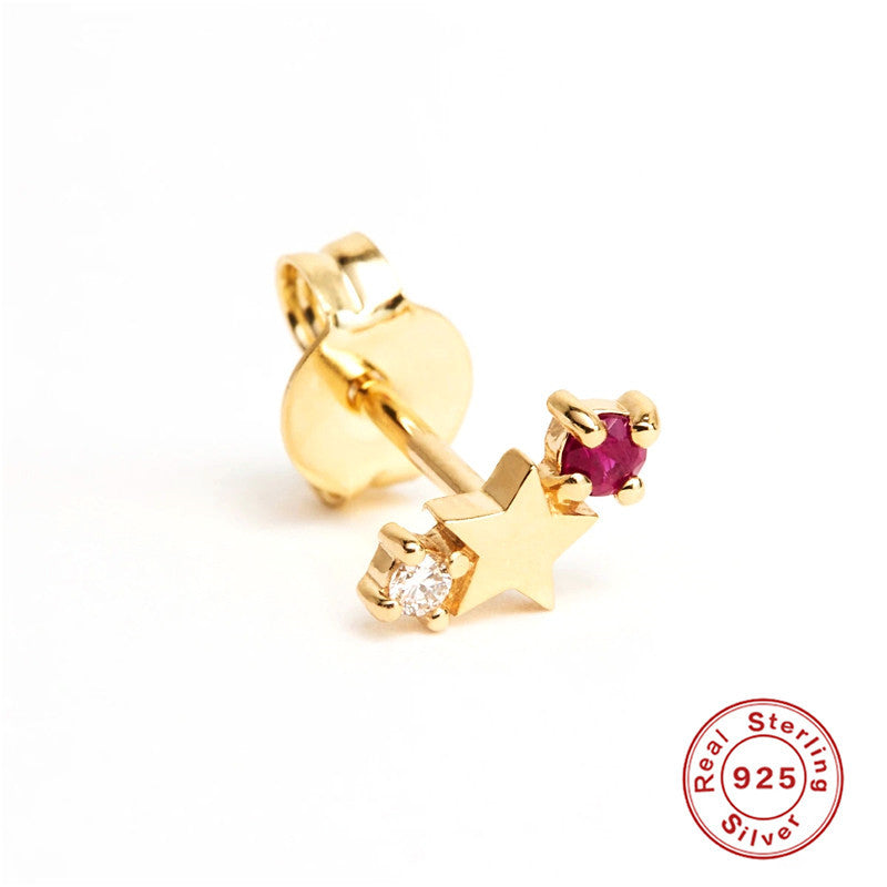 S925Sterling Silver Five-Pointed Star Zodiac Birthstone Inlaid Diamond Stud Earrings Creative Earrings Jewelry