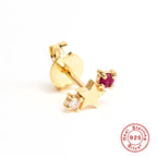 S925Sterling Silver Five-Pointed Star Zodiac Birthstone Inlaid Diamond Stud Earrings Creative Earrings Jewelry