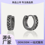 E0737 Tire Pattern Earrings Vintage Silver Distressed Ear Clips