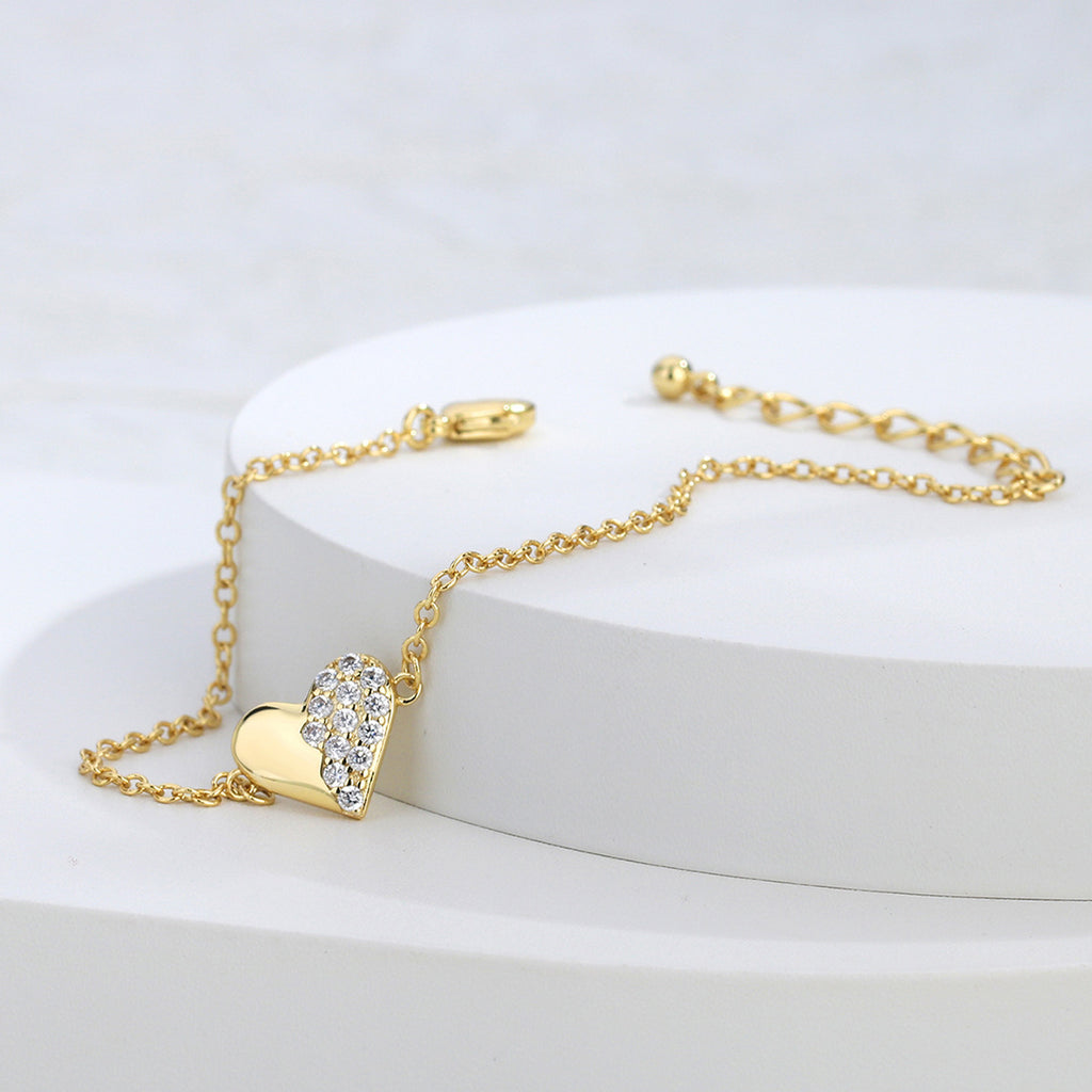 B0032 Live Stream Supply Fairy Style Heart-Shaped Diamond-Studded Bracelet Copper Plated with Real Gold Zircon