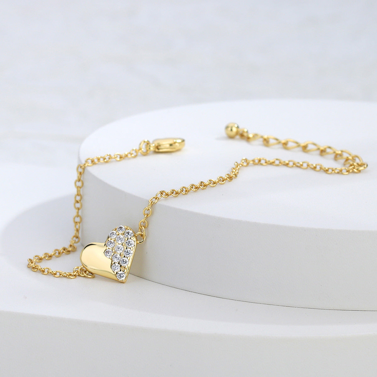 B0032 Live Stream Supply Fairy Style Heart-Shaped Diamond-Studded Bracelet Copper Plated with Real Gold Zircon