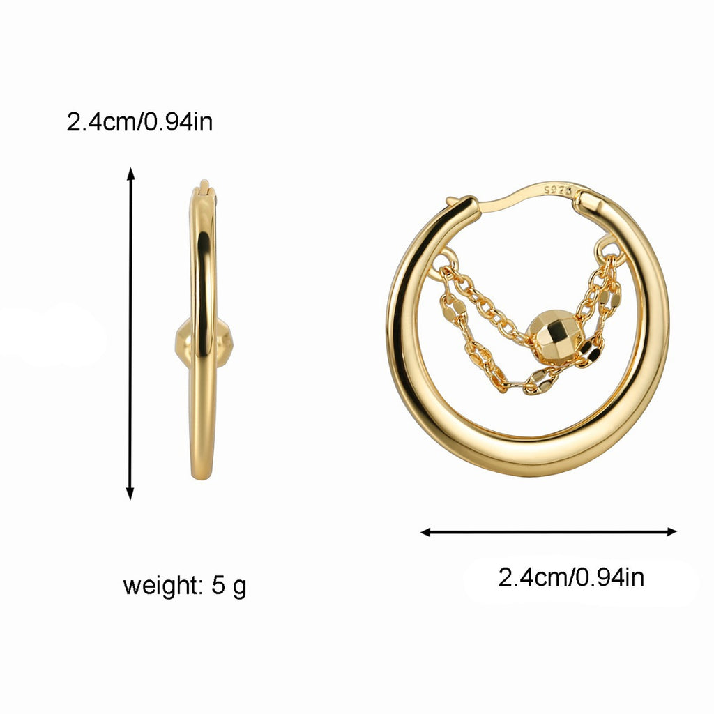 E0408 Brass Gold-Plated Faceted Bead Hoop Earrings for Women Chain Hollow Round Ear Jewelry