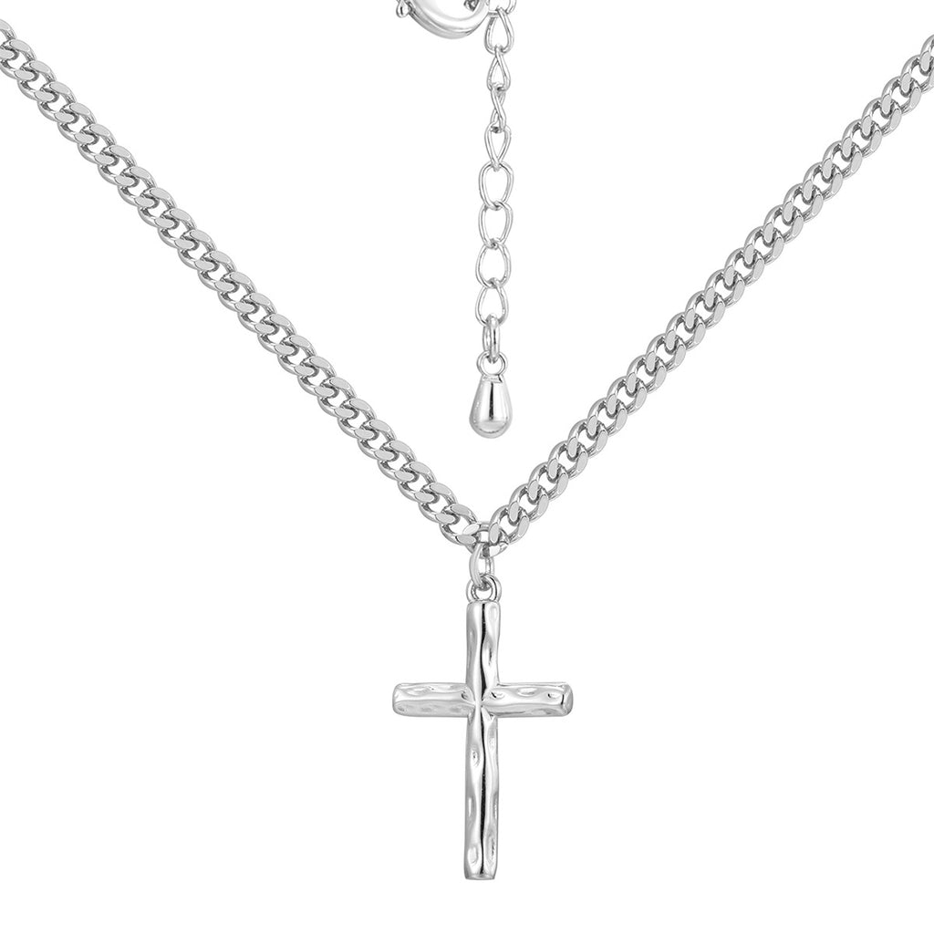 N0271 Brass Gold-Plated Vintage Design Hammered Cross Pendant for Women, Gold and Silver Two-Tone Optional Pendant